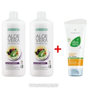 Комплект за Слънчевите дни: Aloe Vera Acai Pro Summer Гел за пиене за Защита от Слънцето и от Дехидратация | Двоен Комплект + Гел Крем за След Слънце